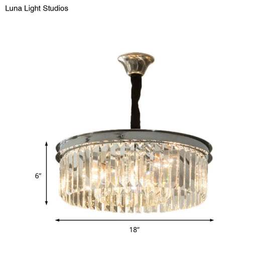 Crystal Block Drum Chandelier Pendant Light - Elegant & Modern Style With 4/8 Lights In Chrome 18/23