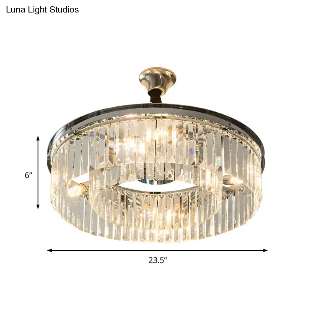 Drum Crystal Block Chandelier Pendant Light - Sleek Style 4/8 Lights Chrome Finish 18’’/23’’ Wide