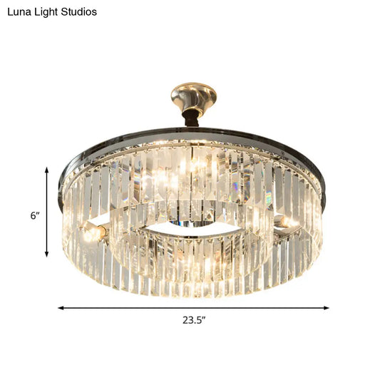 Drum Crystal Block Chandelier Pendant Light - Sleek Style 4/8 Lights Chrome Finish 18’’/23’’ Wide