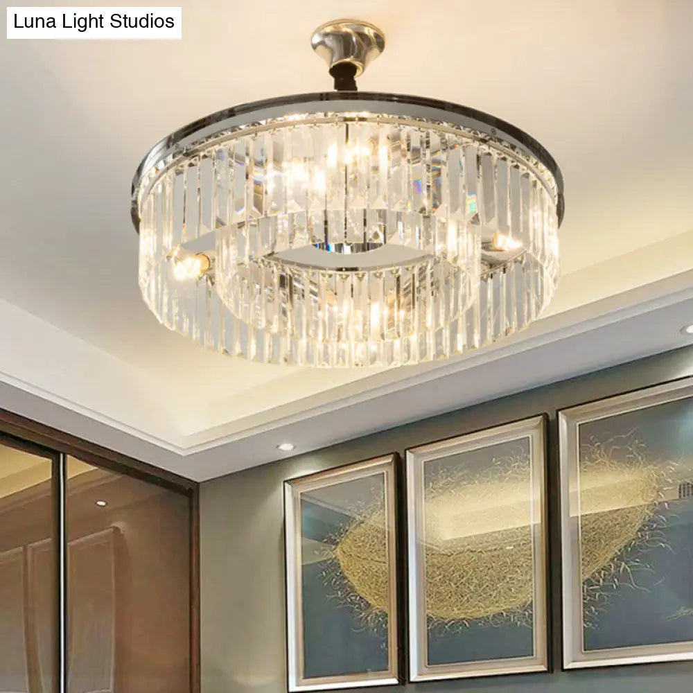 Drum Crystal Block Chandelier Pendant Light - Sleek Style 4/8 Lights Chrome Finish 18’’/23’’ Wide