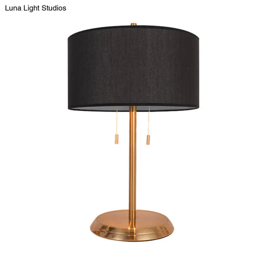 Drum Desk Lamp With Traditional Design - Black/White/Gold Fabric Ideal For Bedroom Metal Base