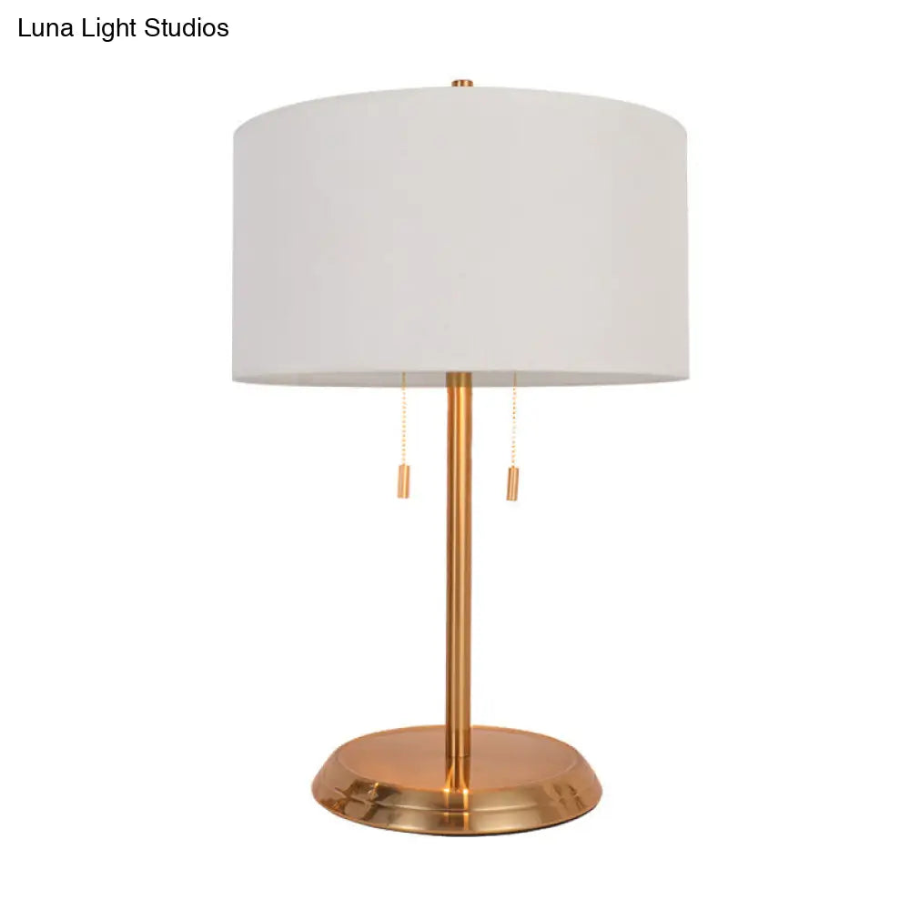 Drum Desk Lamp With Traditional Design - Black/White/Gold Fabric Ideal For Bedroom Metal Base