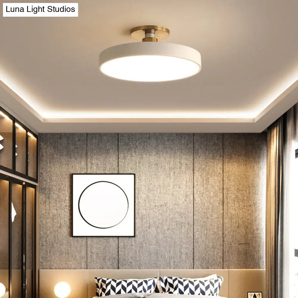 Drum Metal Ceiling Light Fixture - Nordic Led White Semi Flush Mount Lighting In Warm/White