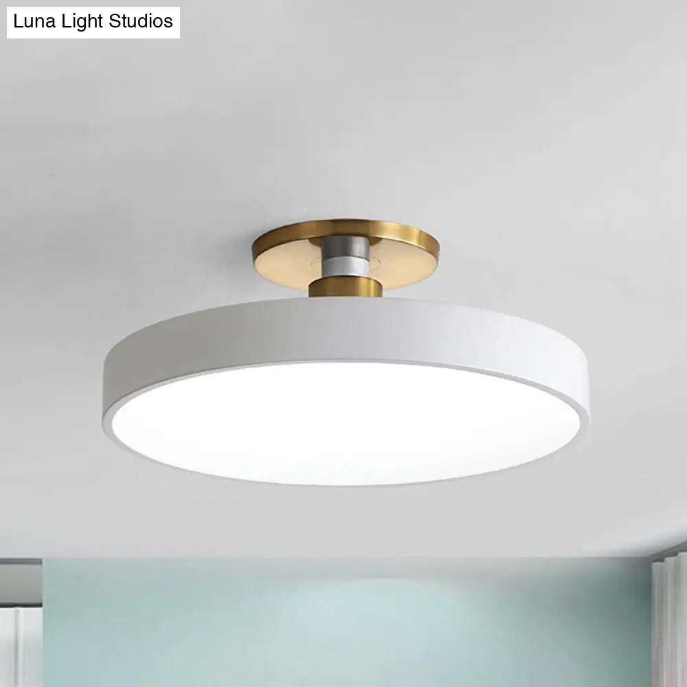 Drum Metal Ceiling Light Fixture - Nordic Led White Semi Flush Mount Lighting In Warm/White