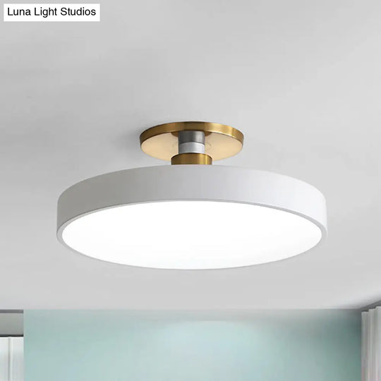 Drum Metal Ceiling Light Fixture - Nordic Led White Semi Flush Mount Lighting In Warm/White