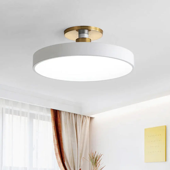 Drum Metal Ceiling Light Fixture - Nordic Led White Semi Flush Mount Lighting In Warm/White