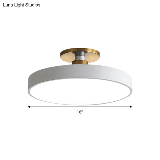 Drum Metal Ceiling Light Fixture - Nordic Led White Semi Flush Mount Lighting In Warm/White