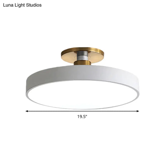 Drum Metal Ceiling Light Fixture - Nordic Led White Semi Flush Mount Lighting In Warm/White