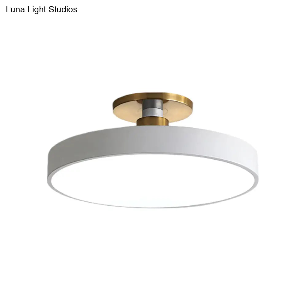 Drum Metal Ceiling Light Fixture - Nordic Led White Semi Flush Mount Lighting In Warm/White