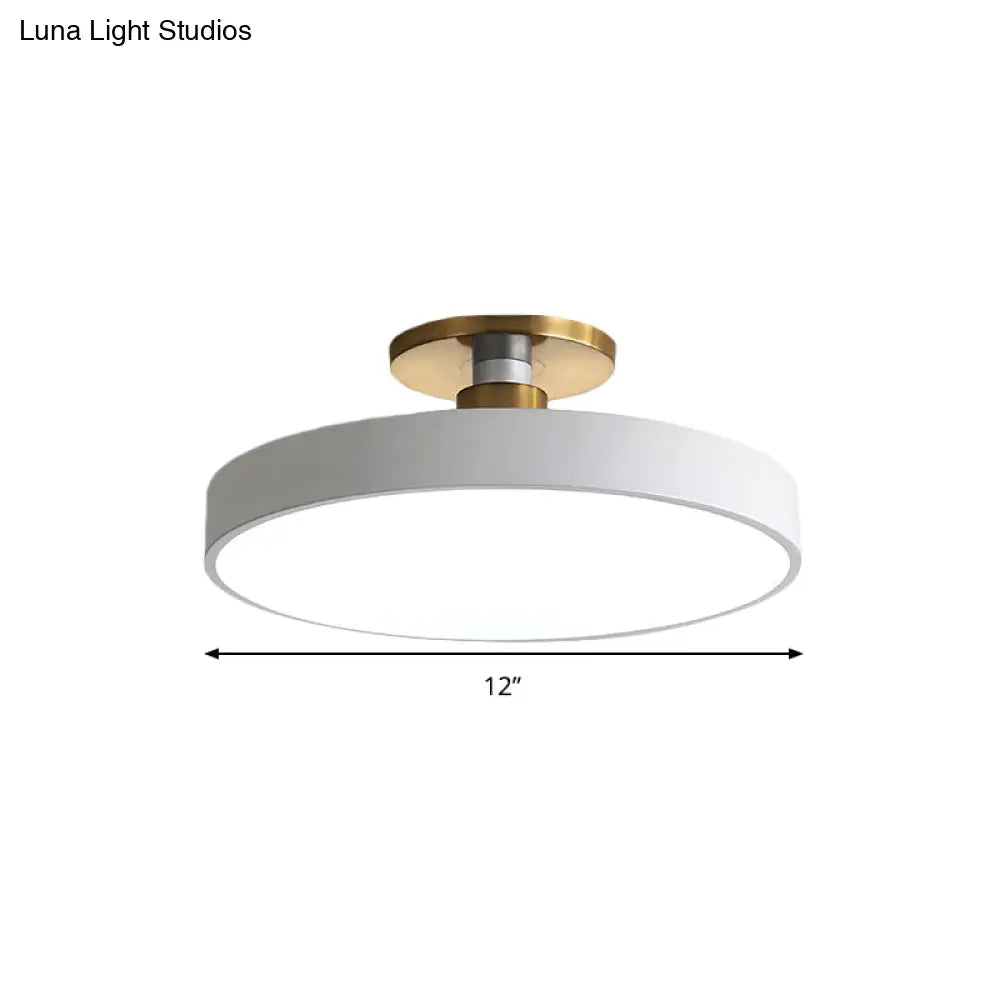 Drum Metal Ceiling Light Fixture - Nordic Led White Semi Flush Mount Lighting In Warm/White