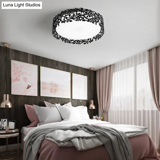 Drum Metal Flush Mount Led Ceiling Light In White/Black Traditional Style 17/21.5 Wide Black / 17