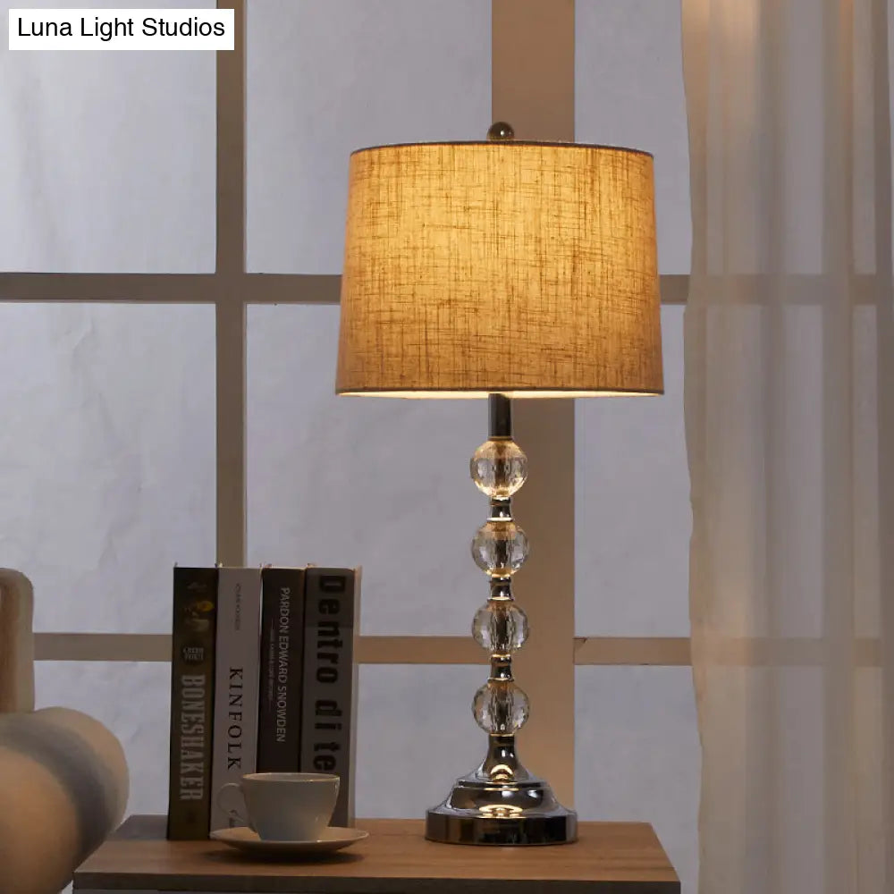 Drum Night Light Table Lamp In White/Brown/Blue With Crystal Ball For Living Room