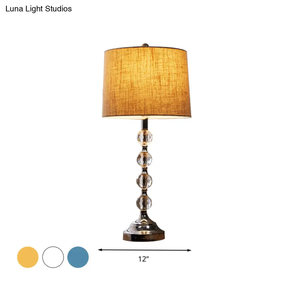 Drum Night Light Table Lamp In White/Brown/Blue With Crystal Ball For Living Room