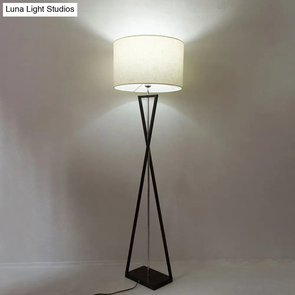 Drum Shape Floor Lamp: Simplicity Fabric Living Room Standing Light With Hourglass Base