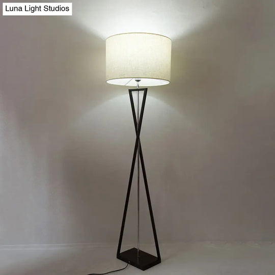 Drum Shape Floor Lamp: Simplicity Fabric Living Room Standing Light With Hourglass Base