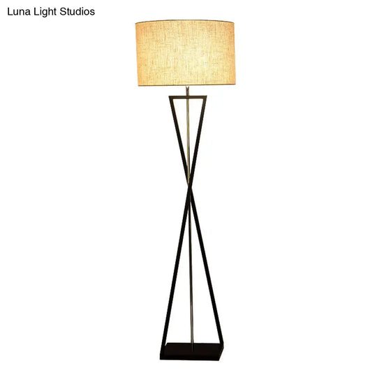 Drum Shape Floor Lamp: Simplicity Fabric Living Room Standing Light With Hourglass Base