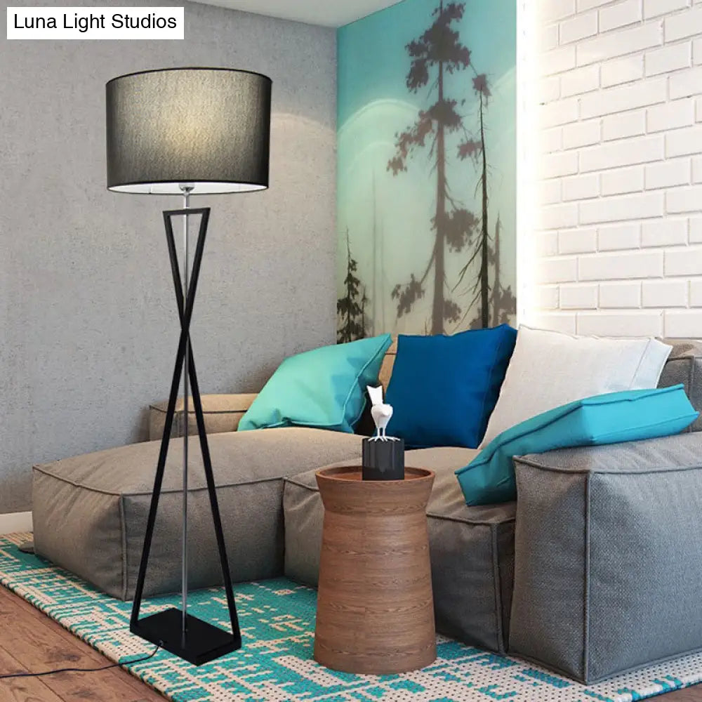 Drum Shape Floor Lamp: Simplicity Fabric Living Room Standing Light With Hourglass Base