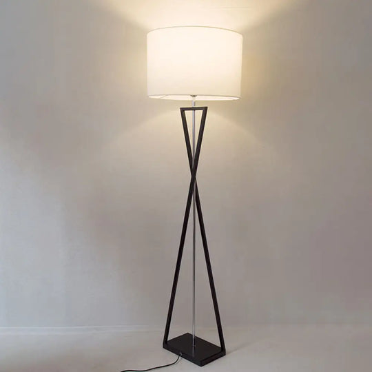 Drum Shape Floor Lamp: Simplicity Fabric Living Room Standing Light With Hourglass Base White