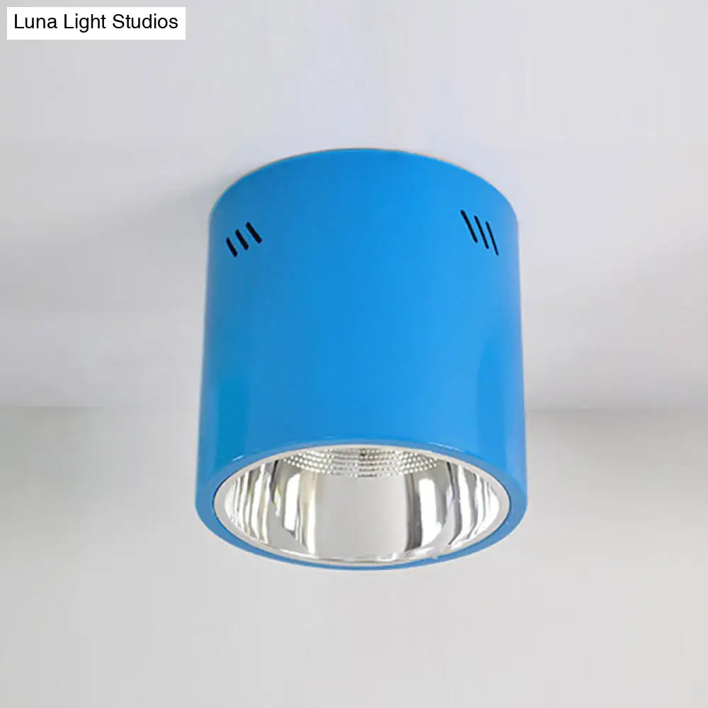 Drum Shaped Ceiling Mount Light - Head Downlight For Commercial Metal Down In Cloth Shops Blue