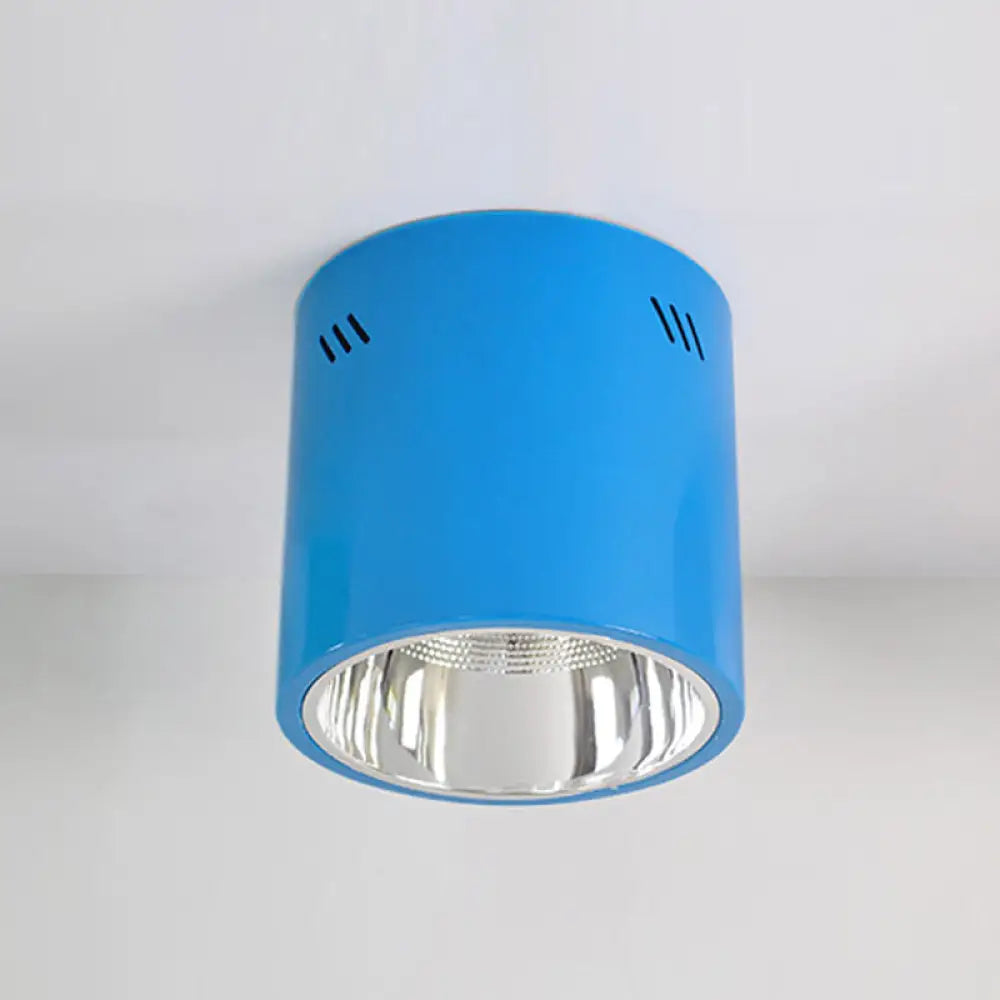 Drum Shaped Ceiling Mount Light - Head Downlight For Commercial Metal Down In Cloth Shops Blue