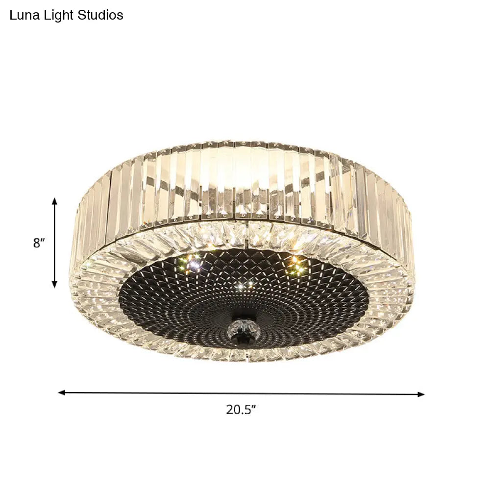 Drum - Shaped Crystal Flush Light In Black - Minimalist 4/5 - Light Rectangle Ceiling Lamp