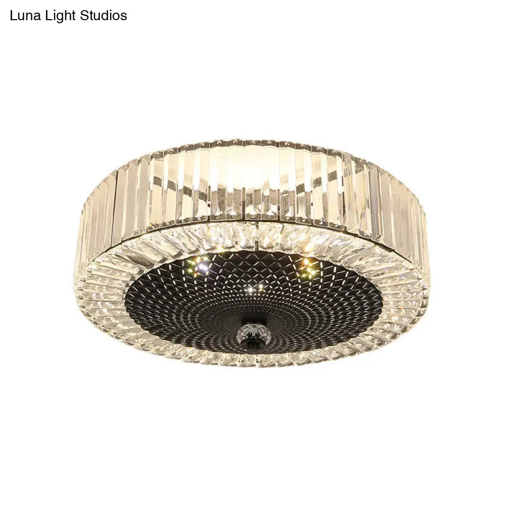 Drum-Shaped Crystal Flush Light In Black - Minimalist 4/5-Light Rectangle Ceiling Lamp