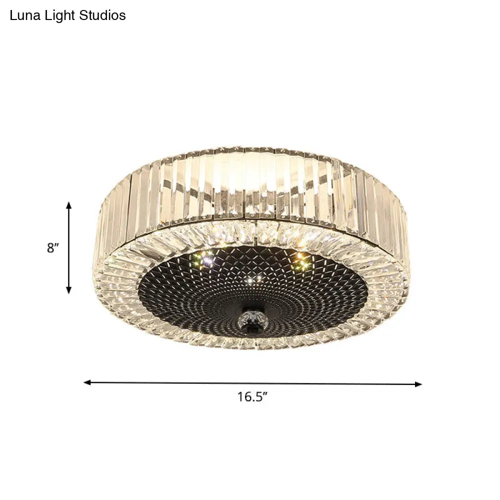 Drum - Shaped Crystal Flush Light In Black - Minimalist 4/5 - Light Rectangle Ceiling Lamp