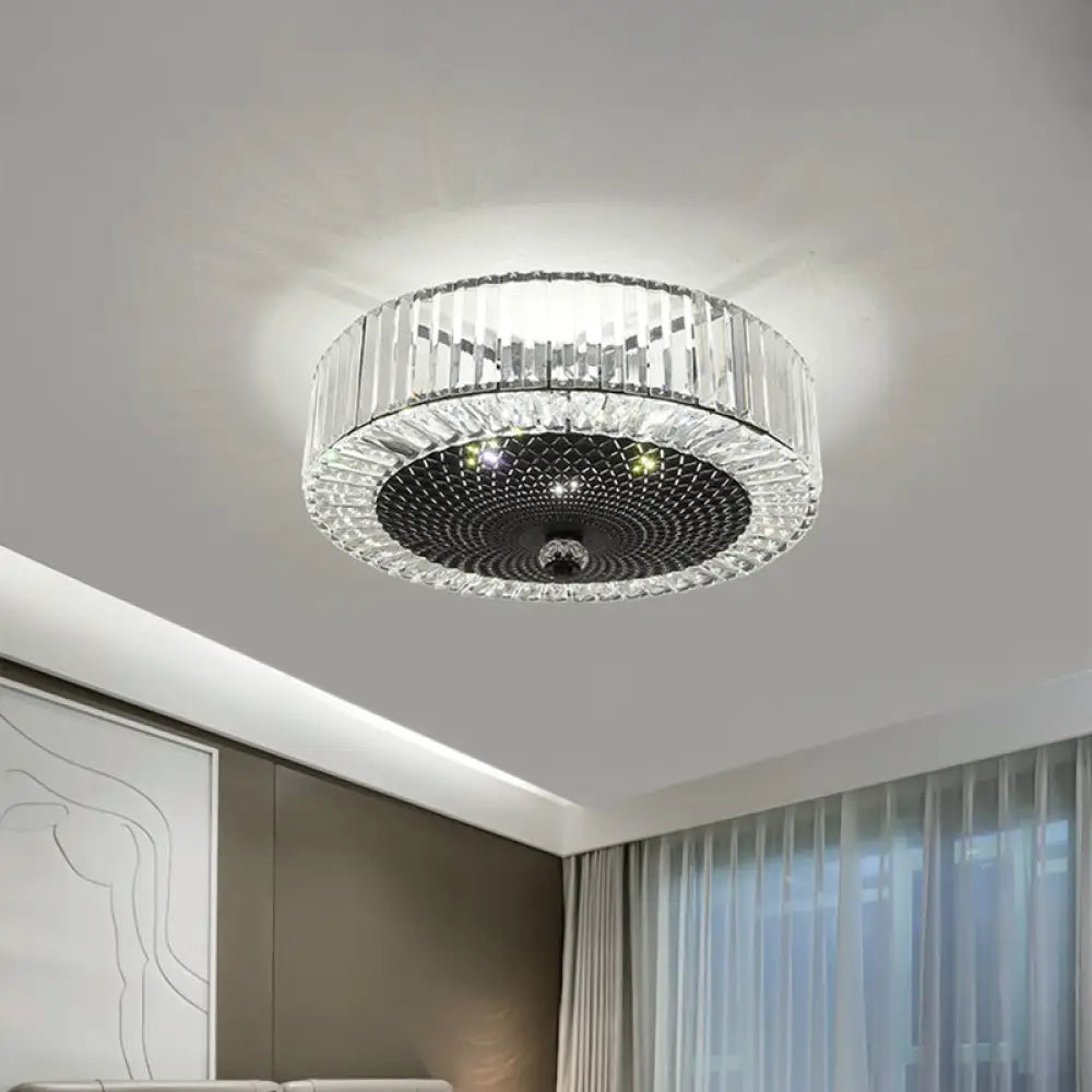 Drum - Shaped Crystal Flush Light In Black - Minimalist 4/5 - Light Rectangle Ceiling Lamp 4 /