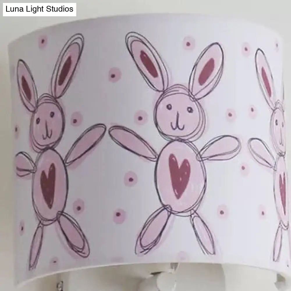 Drum-Shaped Kids Fabric Wall Lamp: Undertint Light For Stair Hallway