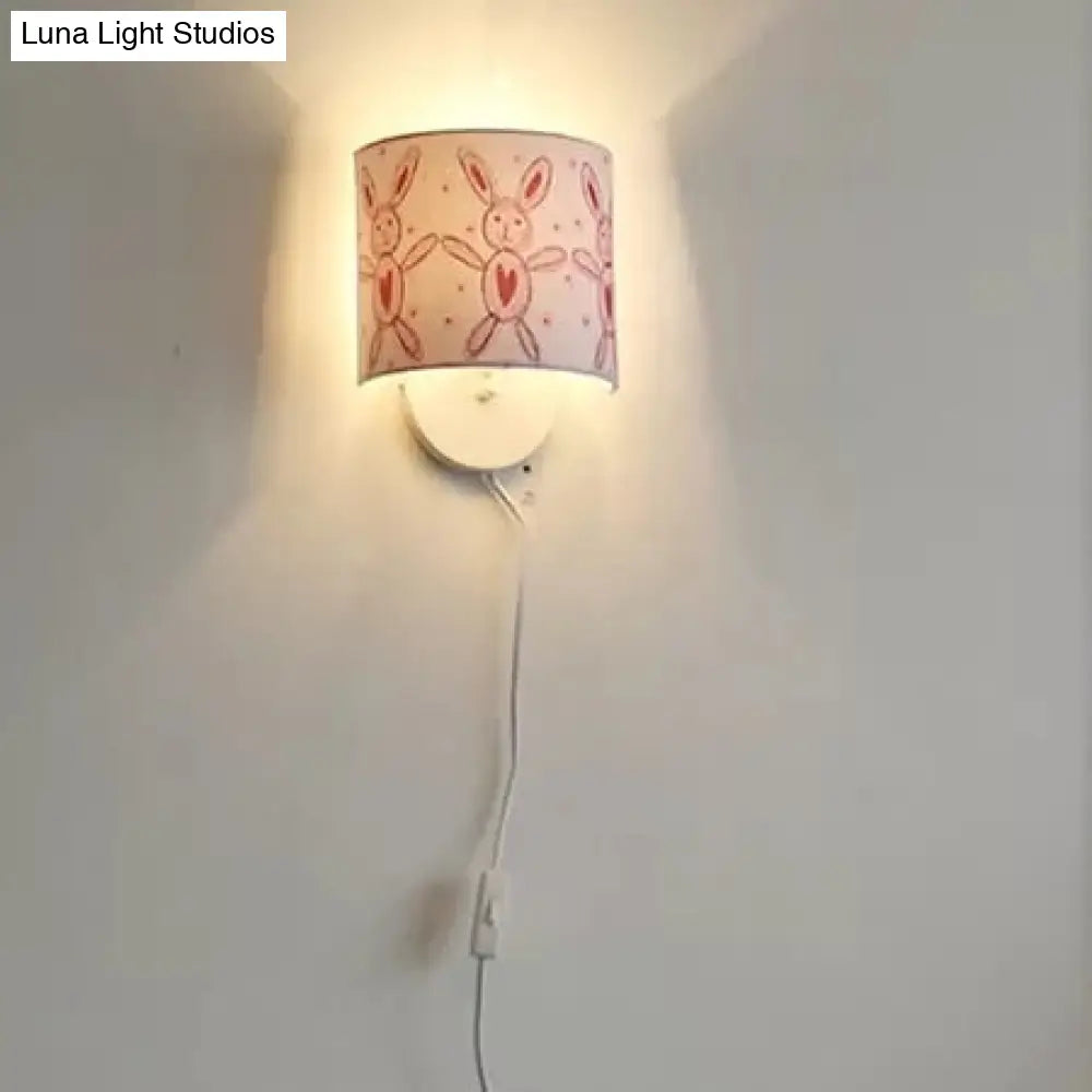 Drum-Shaped Kids Fabric Wall Lamp: Undertint Light For Stair Hallway