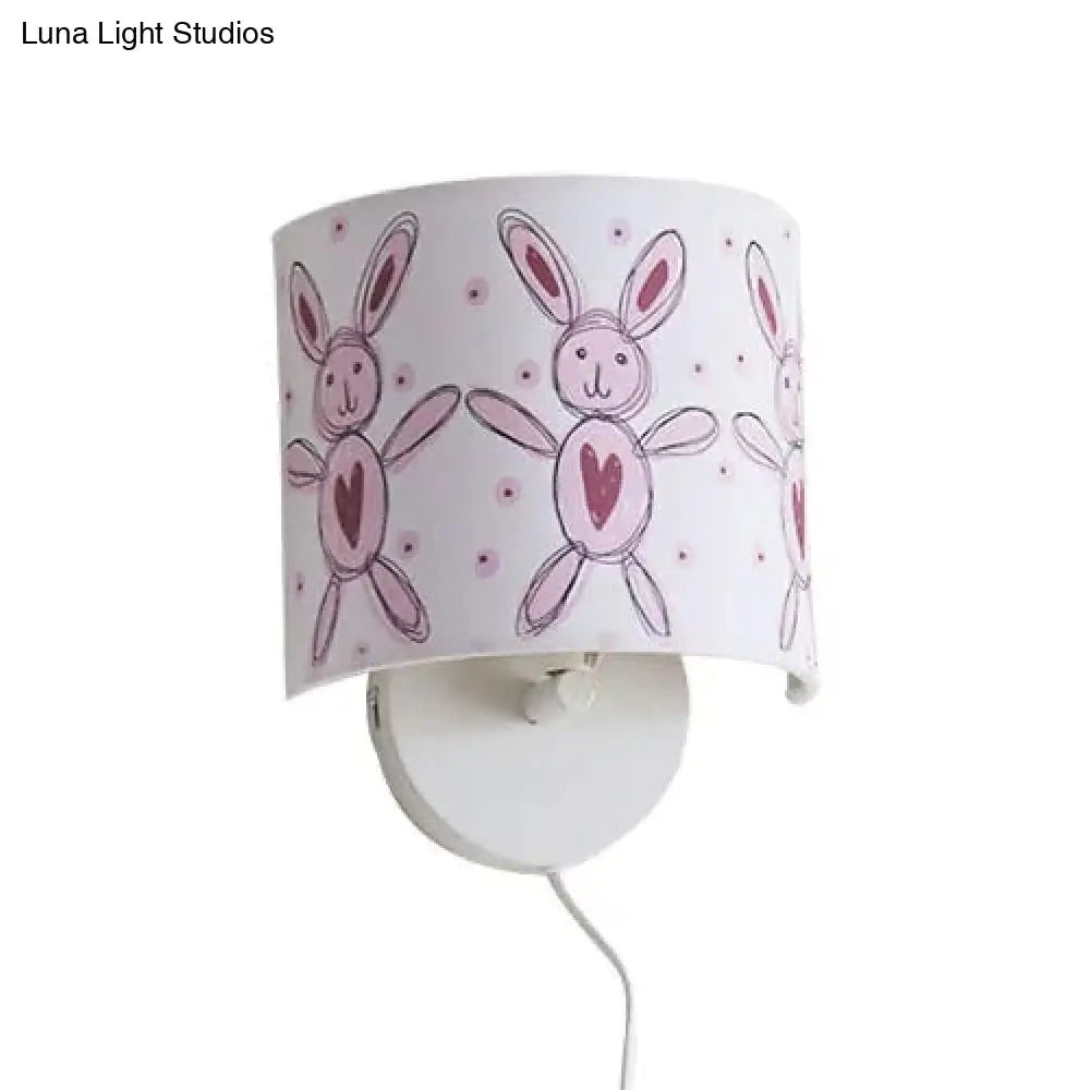 Drum-Shaped Kids Fabric Wall Lamp: Undertint Light For Stair Hallway