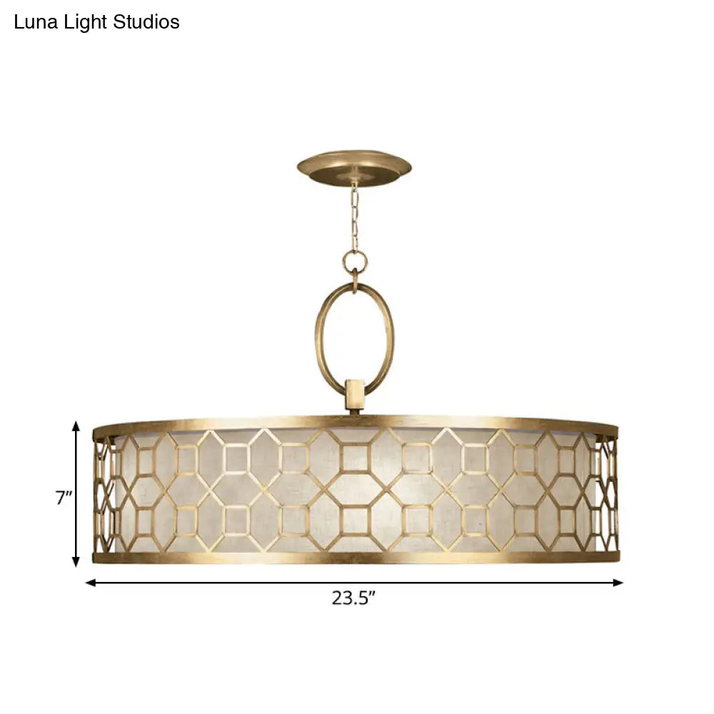 Chinese Style Drum Chandelier - 3-Light Brass Ceiling Lamp In Gold 16 19.5 23.5 Diameter