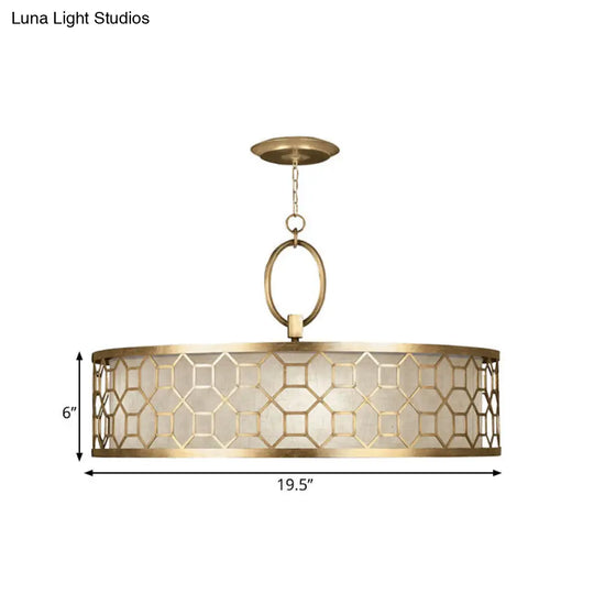 Chinese Style Drum Chandelier - 3-Light Brass Ceiling Lamp In Gold 16 19.5 23.5 Diameter