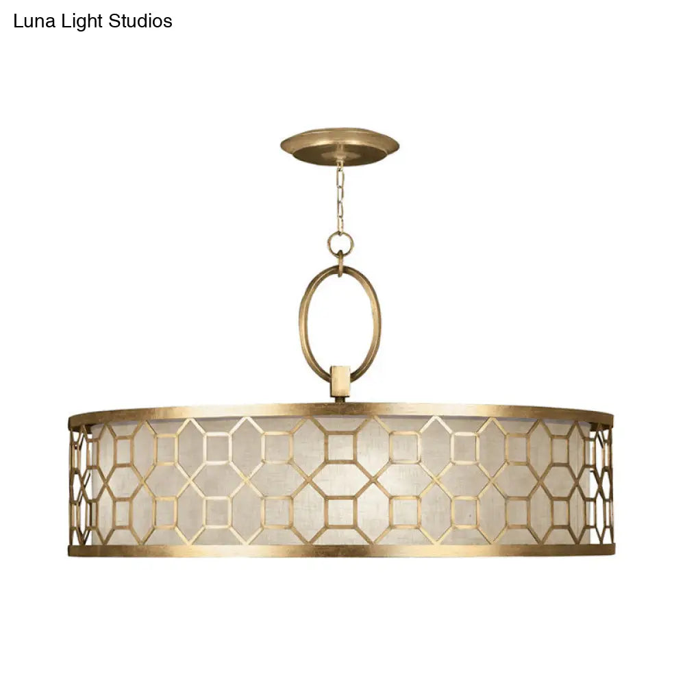 Chinese Style Drum Chandelier - 3-Light Brass Ceiling Lamp In Gold 16 19.5 23.5 Diameter