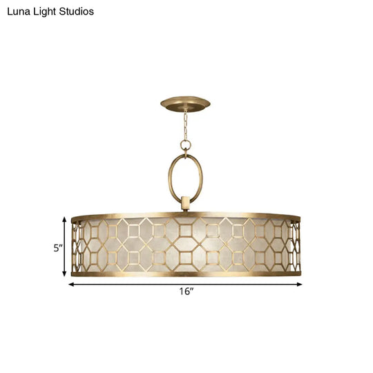 Drum Style 3-Light Chandelier Brass Hanging Ceiling Lamp In Gold Pendant Lighting