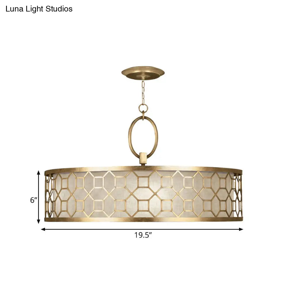 Drum Style 3-Light Chandelier Brass Hanging Ceiling Lamp In Gold Pendant Lighting