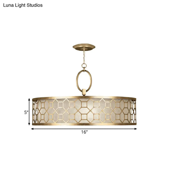 Chinese Style Drum Chandelier - 3-Light Brass Ceiling Lamp In Gold 16 19.5 23.5 Diameter