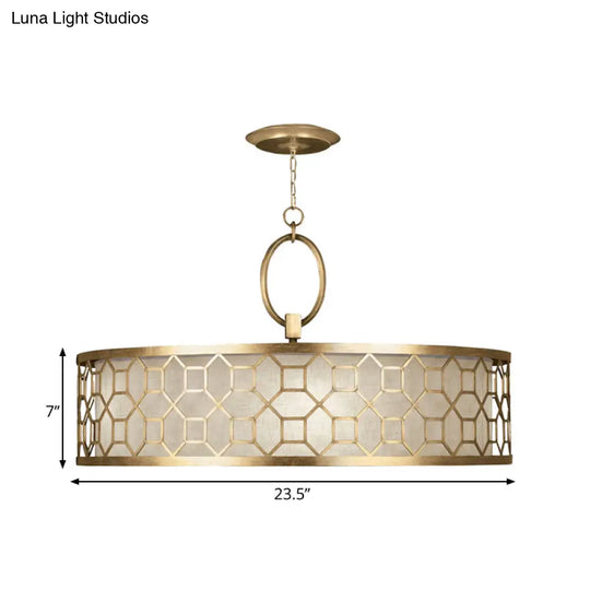 Drum Style 3-Light Chandelier Brass Hanging Ceiling Lamp In Gold Pendant Lighting