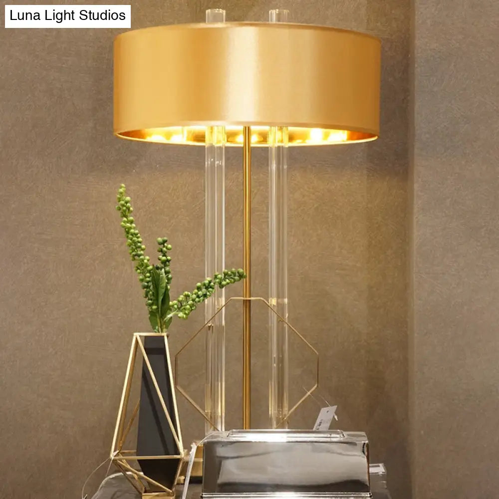 Drum Task Light Contemporary Table Lamp In Gold With Metal Pedestal