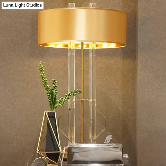 Drum Task Light Contemporary Table Lamp In Gold With Metal Pedestal