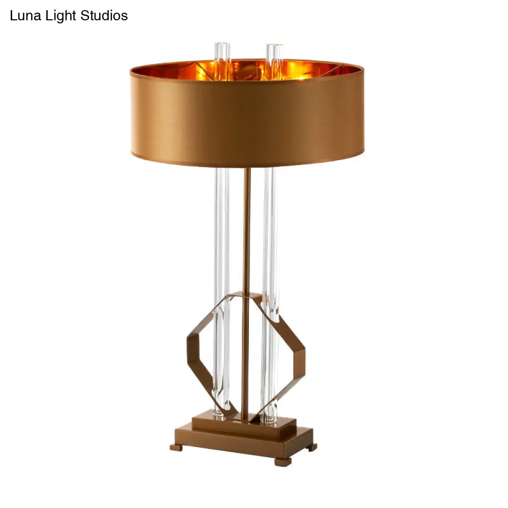 Drum Task Light Contemporary Table Lamp In Gold With Metal Pedestal