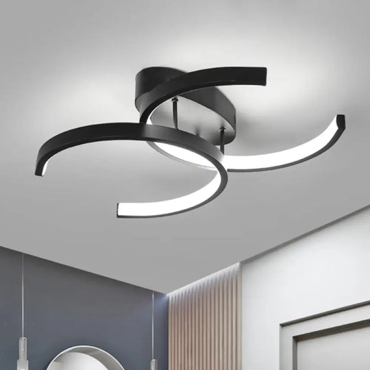 Dual C-Shaped Office Ceiling Fixture - Metal Led Semi Flush Mount Lighting In Black