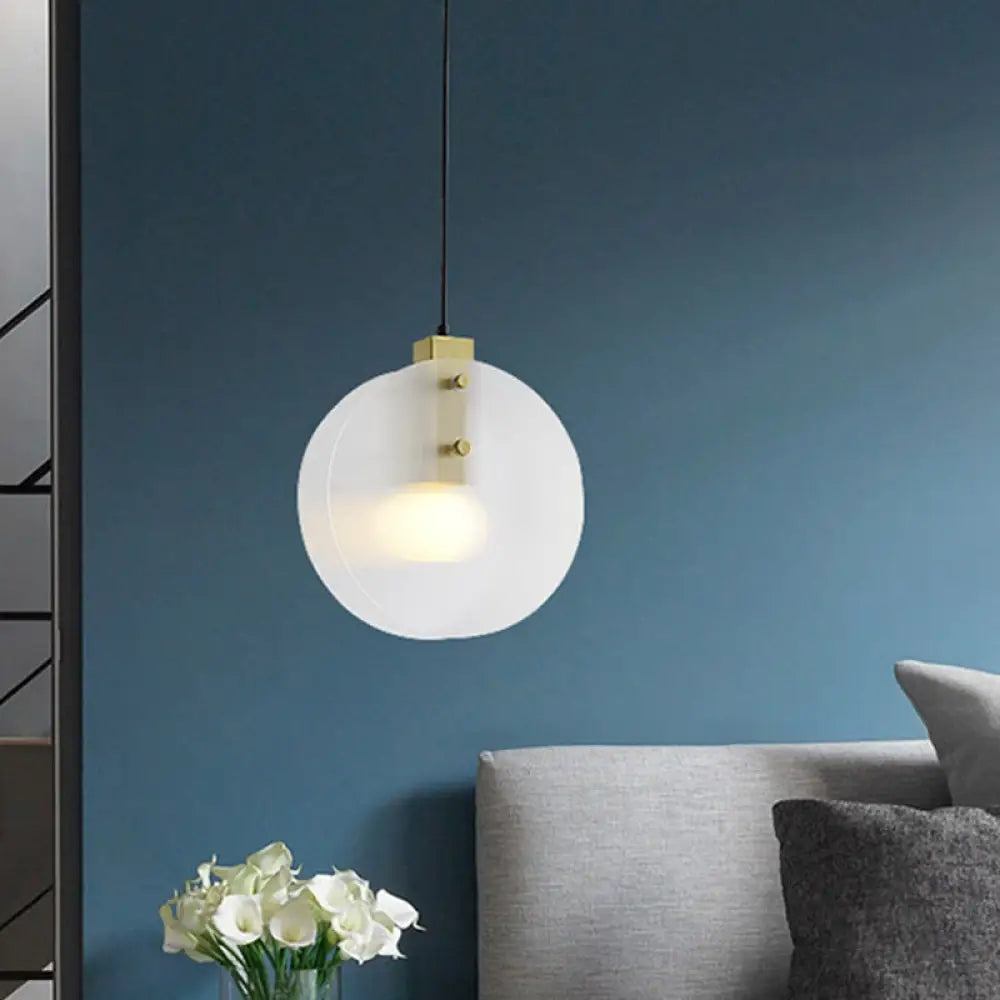 Dual Disc Hanging Light: White Textured Glass Postmodern Pendant Lamp