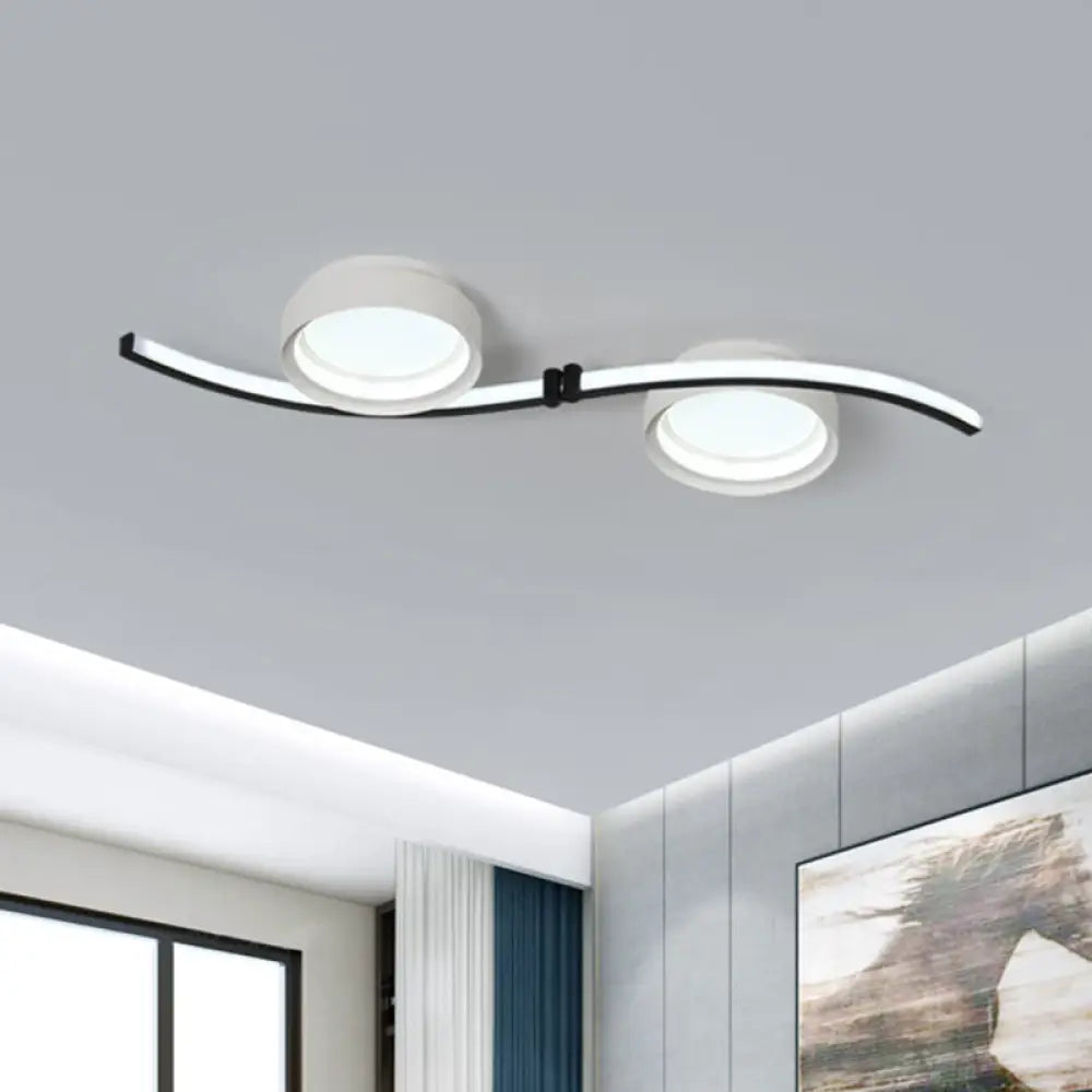 Dual Drum Flush Mount Led Fixture With Linear Design - Black & White Bedroom Lighting Black - White