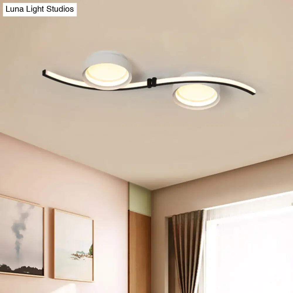 Dual Drum Flush Mount Led Fixture With Linear Design - Black & White Bedroom Lighting