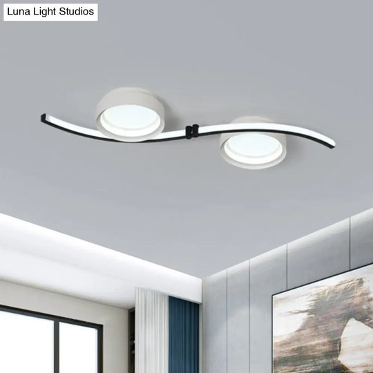 Dual Drum Flush Mount Led Fixture With Linear Design - Black & White Bedroom Lighting Black-White /