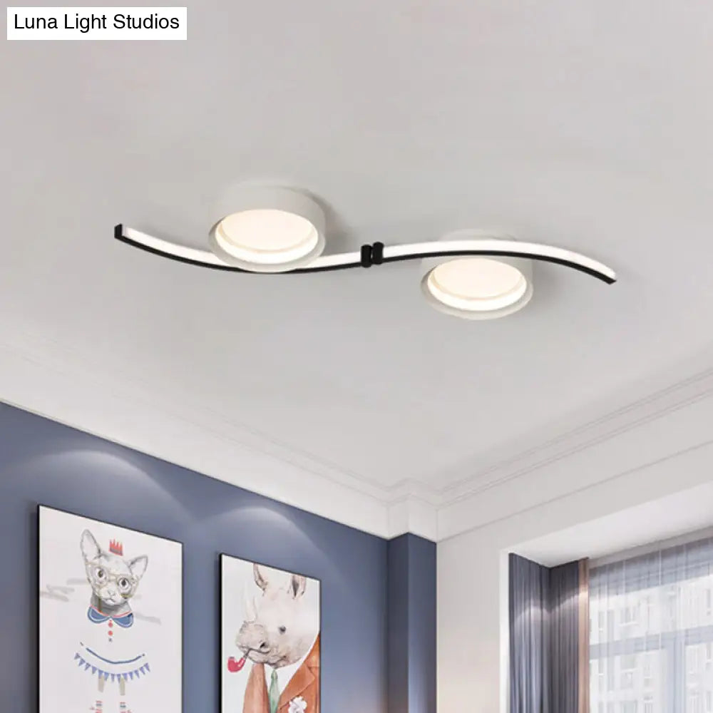 Dual Drum Flush Mount Led Fixture With Linear Design - Black & White Bedroom Lighting