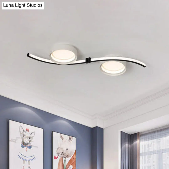 Dual Drum Flush Mount Led Fixture With Linear Design - Black & White Bedroom Lighting