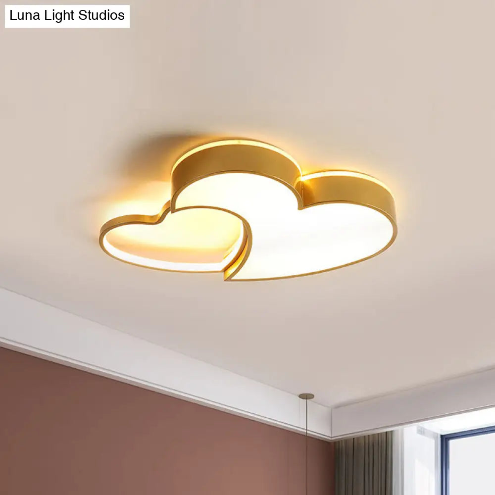 Dual-Heart Kids Flush Light: Acrylic Macaron Led Ceiling Lamp In Pink/Blue/Gold 21.5/25.5 Wide Gold