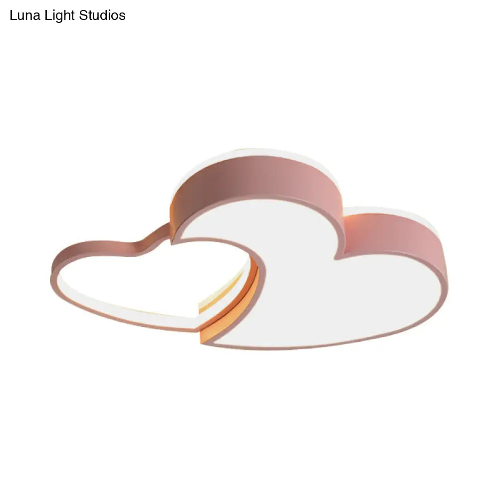 Dual-Heart Kids Flush Light: Acrylic Macaron Led Ceiling Lamp In Pink/Blue/Gold 21.5/25.5 Wide